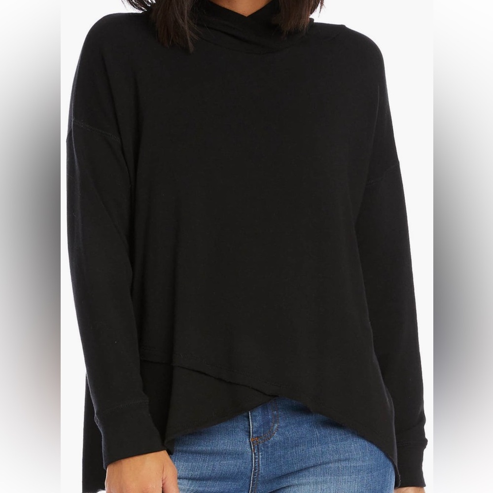 Karen Kane Crossover Hem Modal Black Hoodie